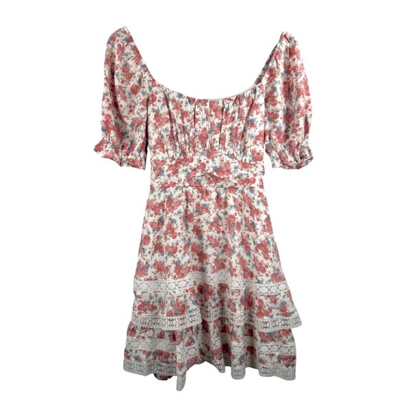 Altar'd State cottage core pink floral mini ruffle dress milk‎ maid sz L - Picture 1 of 7